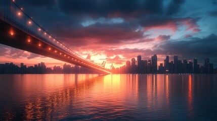 Obraz premium Sunset Cityscape Bridge