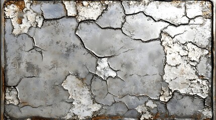 Fototapeta premium Detailed view of a weathered, cracked, metallic surface.