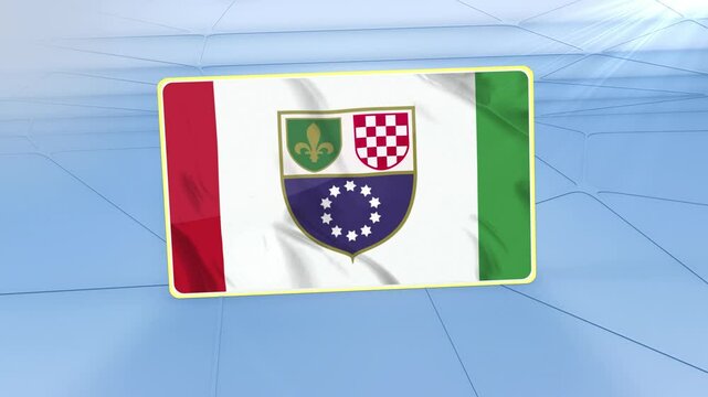 Bosnia and Herze govina Federation National Flag 3D Render, Realistic Waving Animation on Abstract Blue Geometric Background