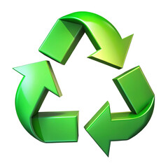 Green recycling symbol 3D rendering on a transparent background