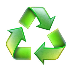 Green recycling symbol 3D rendering on a transparent background