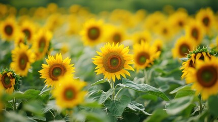 Fototapeta premium A field of sunflowers acting as a trap crop to attract insects away from vegetables, 