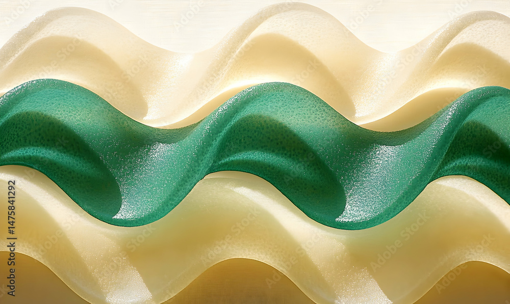 Poster abstract image of textured, undulating waves in creamy beige and deep green. perfect for backgrounds
