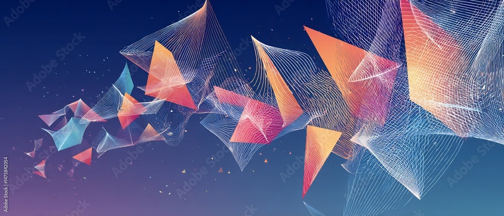 Poster abstract network geometric shapes with dynamic lines on gradient backdrop