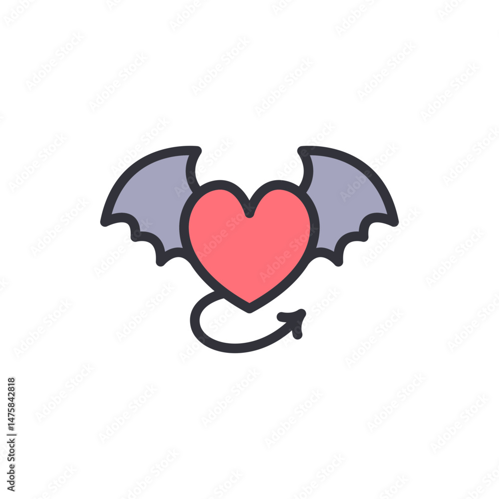 Poster heart with devilish wings and tail symbolizing mischievous affection