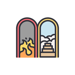 Abstract Concept Of Two Different Paths With Staircase And Flames