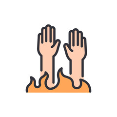 Hands Emerging From Flames Isolated On A Transparent Backdrop