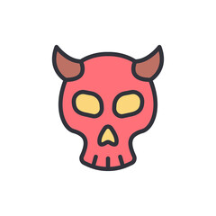 Cartoonish Red Devil Skull With Horns For Halloween Designs