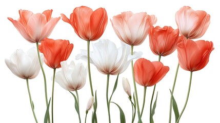 Fototapeta premium Spring flora illustration of nature's flowers vibrant tulips in a bright field