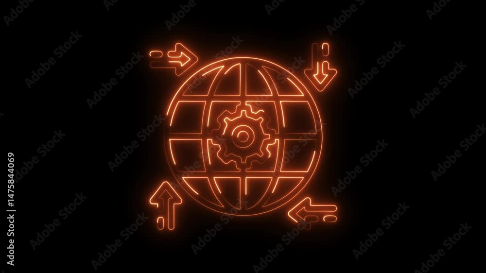 Poster global technology connections with glowing orange lines representing international data transfer and