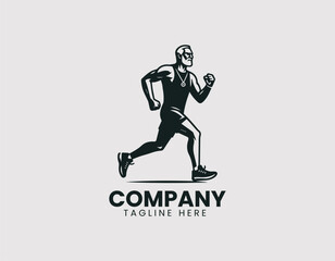 Active Senior Man Jogging in Sportswear Vector Logo Design, Elderly Man Running in Athletic Wear Vector Logo