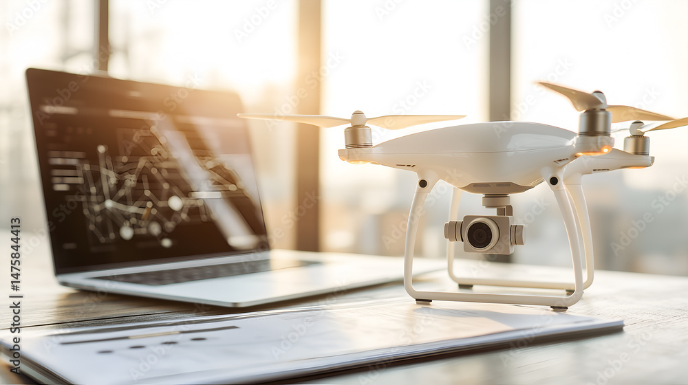 Aufkleber modern drone with a laptop and analysis data, ideal for technological and data-driven themes