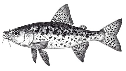 Obraz premium Detailed illustration of a fish, side view, exhibiting intricate detail.