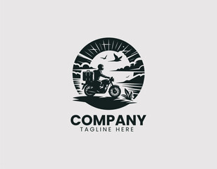 Fototapeta premium Adventure Motorcyclist with Luggage Setup Vector Logo Design, Touring Motorbike Rider with Luggage Vector Logo