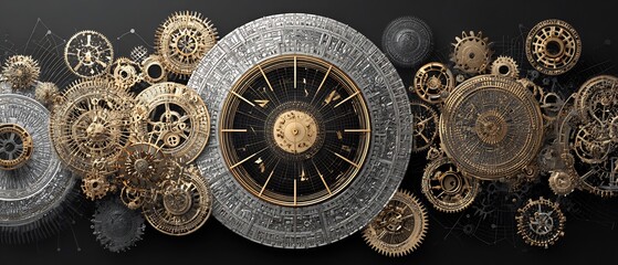Naklejka premium Abstract time gears illustration, conceptual design portraying mechanical precision