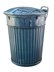 Gray metal garbage can with lid