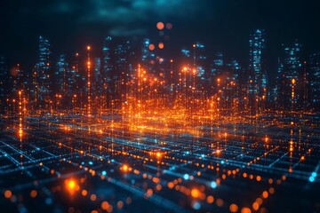 Fototapeta premium Futuristic city glow in digital rendering