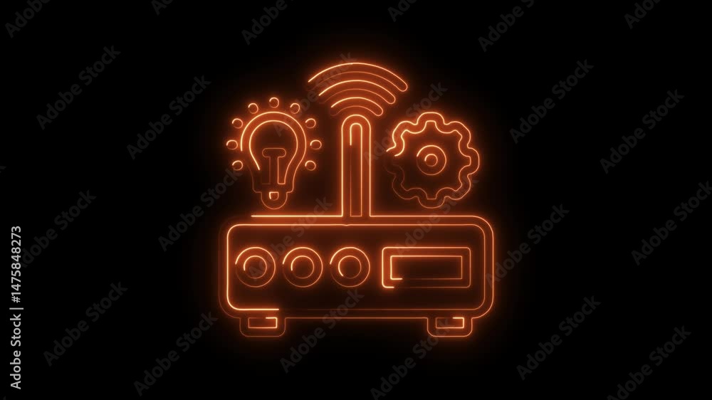 Poster neon router animation illustrating home automation smart technology configuration network setup and 