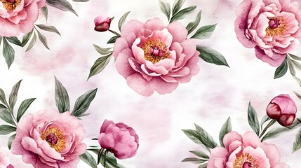 Obraz premium Delicate floral pattern of light pink peonies.