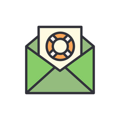 Safety Notification In A Green Envelope With Lifebuoy Symbol