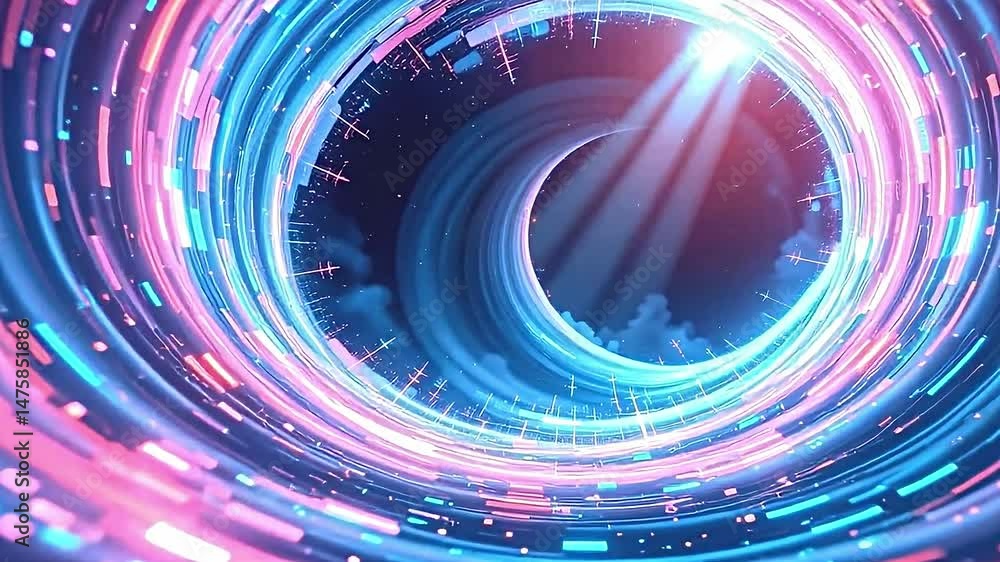 Aufkleber digital tunnel radiating vibrant hues of blue pink creating ethereal futuristic atmosphere. tunnel's