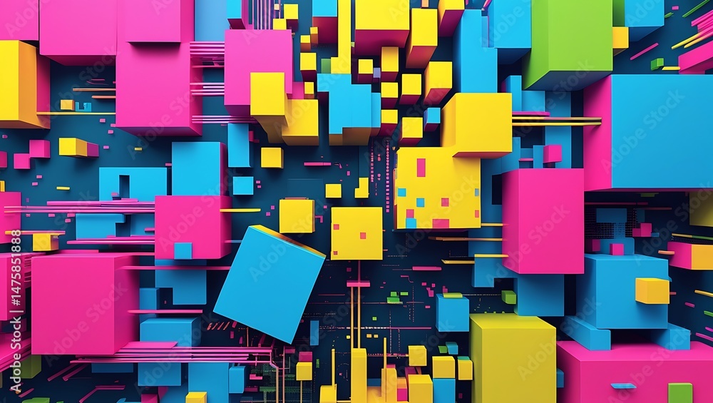 Poster floating colorful cubes abstract background design