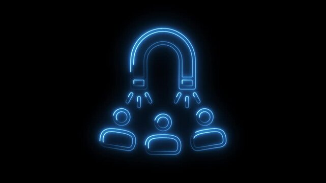 Customer attraction strategy using a magnet to pull in clients with glowing neon lines concept