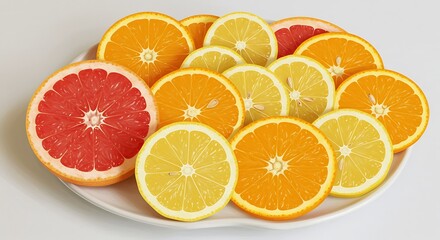 Fototapeta premium Plate of Fresh Citrus Fruit Slices Lemon Orange and Grapefruit
