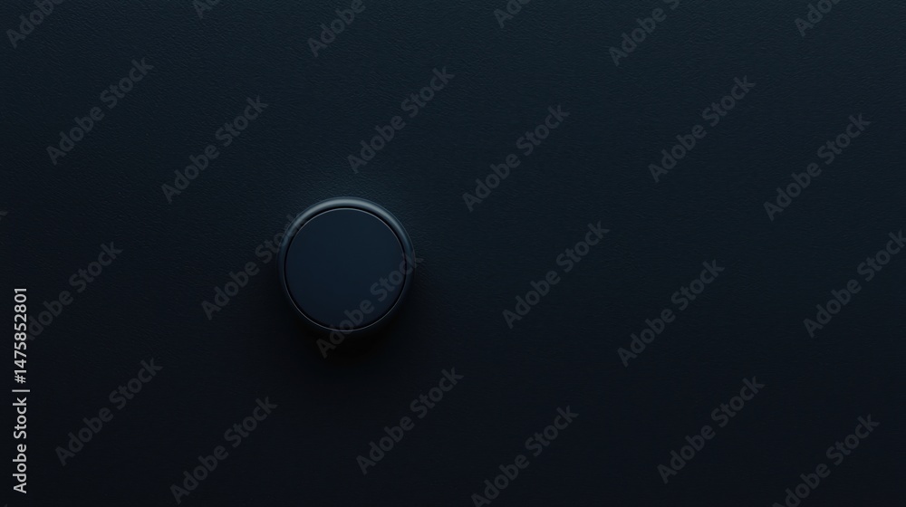 Poster minimalist black dial or knob centered on a dark textured background, evoking modern technology and 