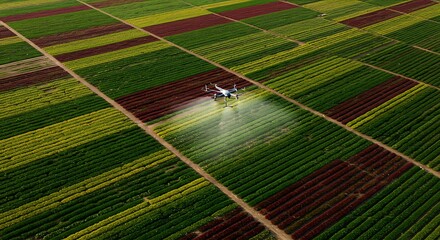 Drone Spraying Field Aerial View of Agriculture Technology