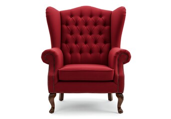 Fototapeta premium Front view of a red wingback chair on a white backdrop