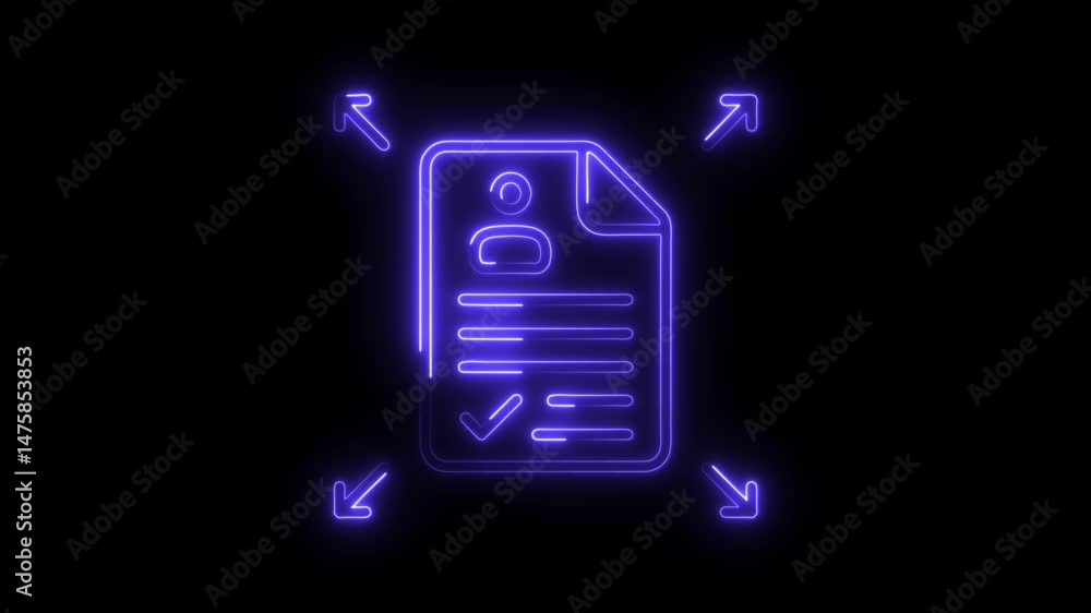 Poster neon job application form with arrows animation on black background illustrating expansion and submi