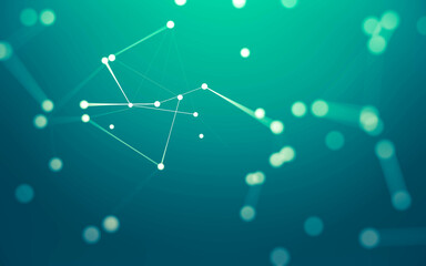 Abstract background. Molecules technology with polygonal shapes, connecting dots and lines. Connection structure. Big data visualization.