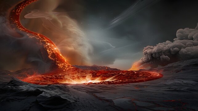 there is a large lava lava flowing down a mountain
