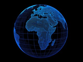 Naklejka premium Blue Wireframe Globe Illustration with Geographic Details and Grid