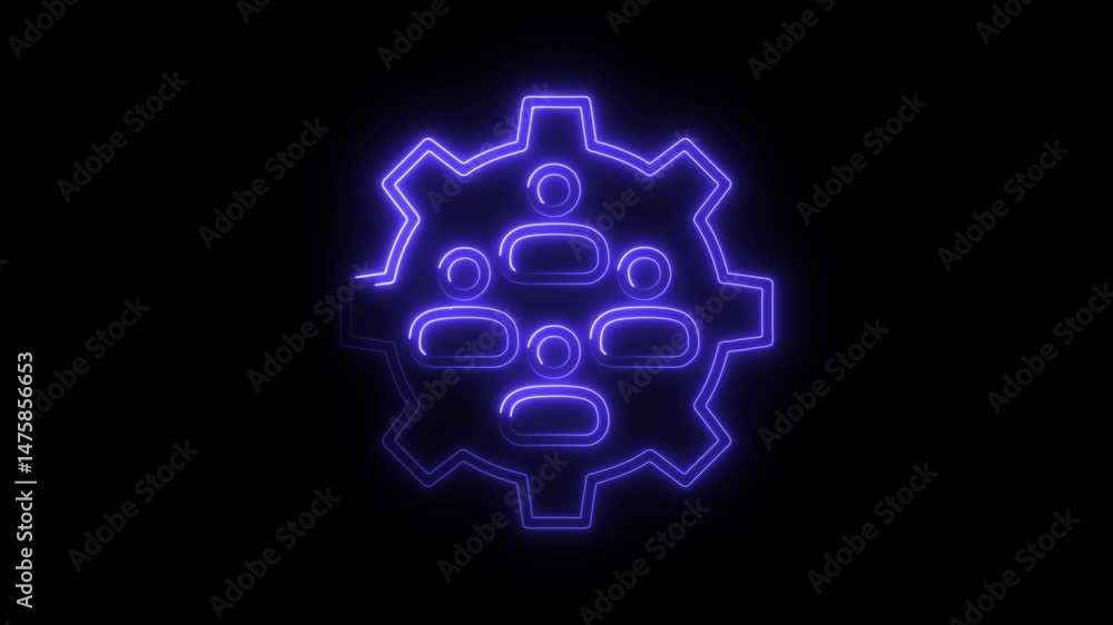 Poster neon style teamwork and technology collaboration glowing icon in dark background for business or cre