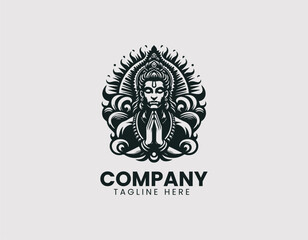 Obraz premium Hanuman Meditating Vector Logo Design, Lord Hanuman in Meditation Pose Vector Logo, Meditating Hindu God Hanuman Vector Logo