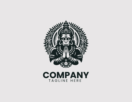Hanuman Meditating Vector Logo Design, Lord Hanuman in Meditation Pose Vector Logo, Meditating Hindu God Hanuman Vector Logo