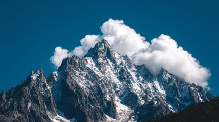 Majestic Snow-Capped Mountain Against Clear Blue Sky