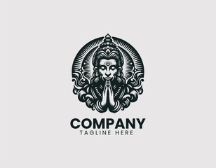Fototapeta premium Hanuman Meditating Vector Logo Design, Lord Hanuman in Meditation Pose Vector Logo, Meditating Hindu God Hanuman Vector Logo