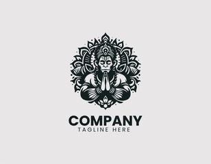Hanuman Meditating Vector Logo Design, Lord Hanuman in Meditation Pose Vector Logo, Meditating Hindu God Hanuman Vector Logo