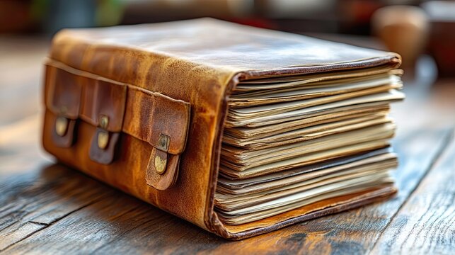 Vintage Leather Journal on Wood.