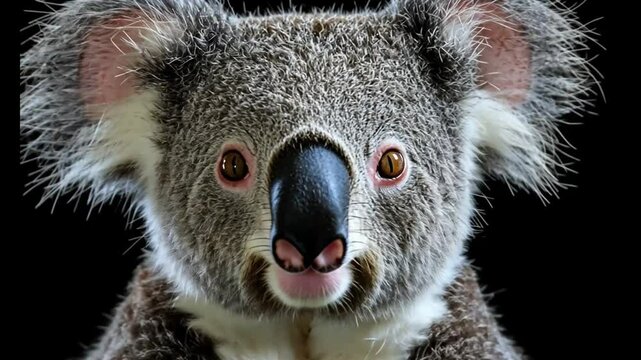 Close up koala portrait against black background