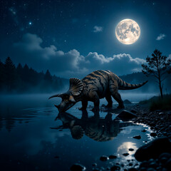 triceratops standing in a lush prehistoric