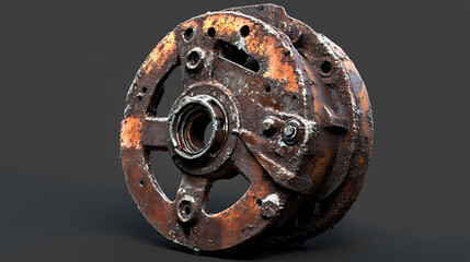 Obraz premium Rusty brake caliper with flaking coated surface, metal, brake caliper, mechanical. [Cursed Menagerie] | Rusthide Field | flaking coat. Illustration