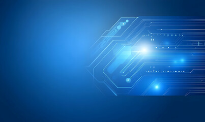 Abstract digital technology background. Blue circuit board design, glowing lines and nodes. Perfect for tech presentations, websites, and corporate projects.