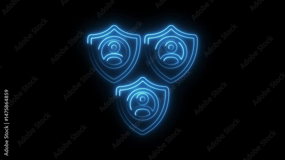 Aufkleber cyber security neon shields protecting user data concept on black background animated graphic video