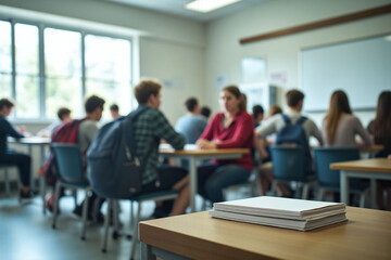 Fototapeta premium classroom full of children sitting at desks with books