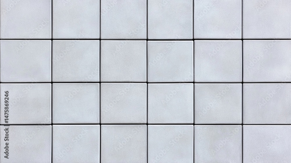 Poster a grid of smooth, light gray square tiles with visible grout lines, forming a simple, clean geometri