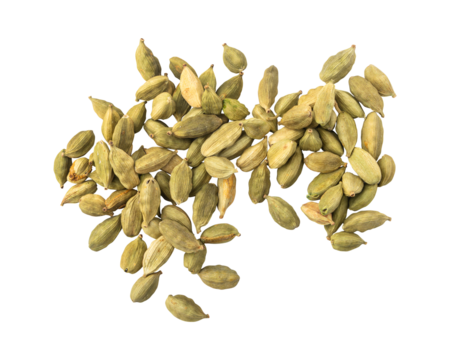 Green cardamom pods isolated on transparent background